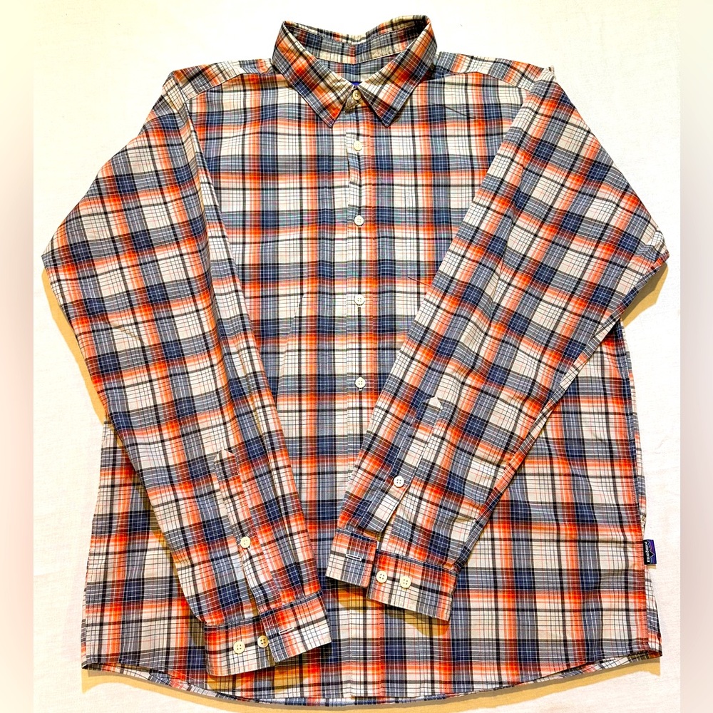 Mens Patagonia Long Sleeve Plaid Organic Cotton  Button Down Shirt Pocket Large